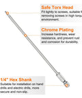 Top Shelf T10 Security Torx Bits Two Pack Made From Tough S2 Steel With A Beefy One Quarter Inch Hex Shank Six Inches Long, featuring Safe Torx head.