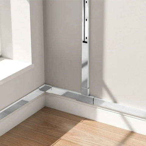 Stainless Steel Pro Grade Floor Cable Cover Kit Self Adhesive 72 Inch Long 3.9 Inch Wide 2 Inch High 4 Pack installed on floor