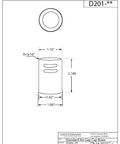 Technical drawing of Solid Brass Air Gap Cap Only For Dishwasher 1-5/8 Inch Diameter 2-1/4 Inch Height Matte Black Finish Non Skirted