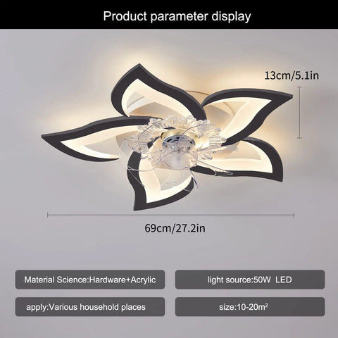 Modern Flush Mount Ceiling Fan With Lights LED 3 Color Temperature 6 Speeds 50W 24.4 Inch Ultra Quiet Ceiling Fan dimensions