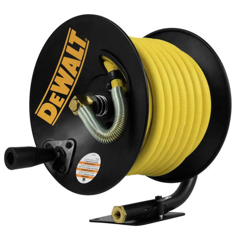 Heavy Duty Manual Hose Reel With Three Eighths Inch By Fifty Feet Rubber Air Hose Oil And Kink Resistant Built In Bend Restrictor