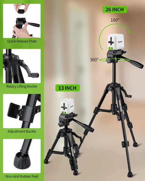 Self Leveling Laser Level With Tripod For Easy DIY Picture Hanging And Tile Installations Green Cross Line Laser shown with features