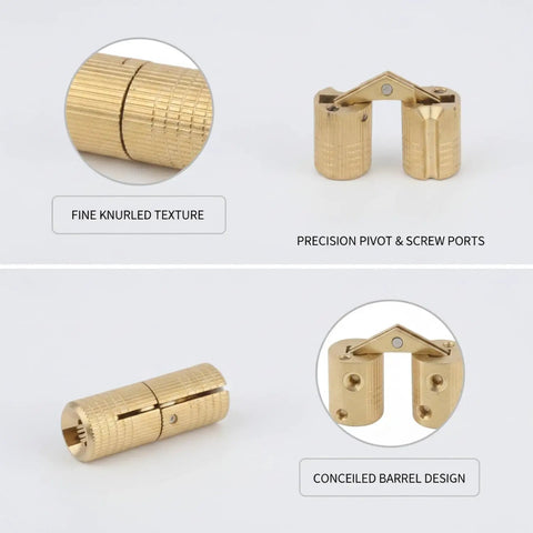 Slick Concealed Barrel Hinge In Gold Zinc Alloy Finish with precision pivot for jewelry boxes, hidden barrel design displayed