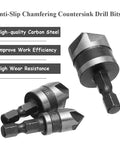 3-Piece Countersink Chamfer Drill Bit Set With 5-Flute 90 Degree Bits, One Quarter Inch Hex Shank, Includes 12mm 16mm 19mm Sizes