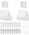 Retractable Baby Safety Gate Replacement Parts Kit White two brackets, screws, wall plugs for easy installation.