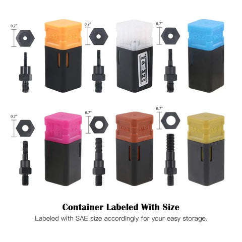Assorted 6 Piece SAE Rivet Nut Gun Mandrel Kit With Nose Pieces For 6-32 8-32 10-24 1-4-20 5-16-18 3-8-16 Riveter Tips Spare Parts