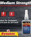 Blue Medium Strength Threadlocker Kit 1.69 Oz Bottle on gray background, ideal for fasteners, showing shock and vibration resistance.
