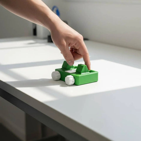 Wire Soldering Fixture with Adjustable Clamp Lightweight Electric Wire Holder in green on a white table.