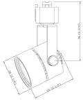 Technical drawing of 8W Dimmable LED Track Light Head 5000K Daylight, CRI 90 Plus, Flicker Free, Adjustable Tilt With 40 Degree Beam