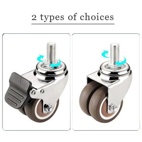 Heavy Duty Caster Wheels With Lockable Bearings For Furniture And Industrial Trolleys, showing two swivel caster types with rubber castors.