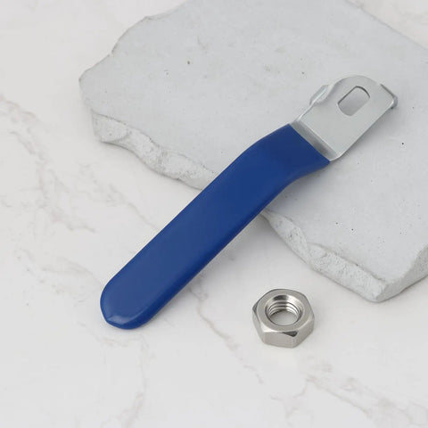 2 Pack Quarter Turn Lever Handles 10x6mm With M10 Nuts For DN25 Ball Valve Durable Metal Lever With Blue Grip close-up view