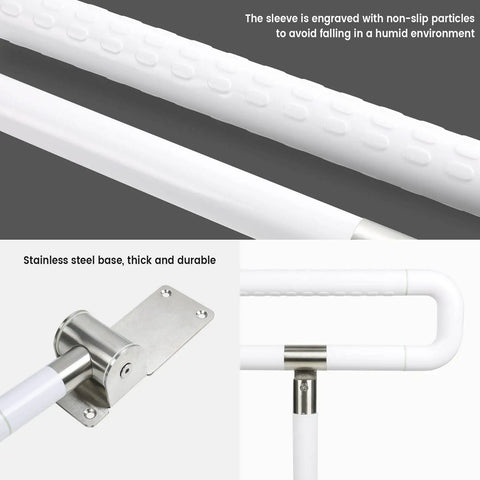 Close-up of Foldable 29.5 Inch Handicap Grab Bars Rails With Flip Up Arm Rails And Anti Slip Grip For Shower Safe Support