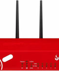 Kickass Network Security Appliance With Five Year License Featuring Advanced Firewall VPN And Intrusion Prevention For Small Office Gear that features a red Firebox T45-CW with antennas.