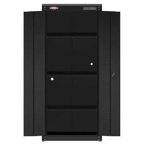 Heavy Duty Metal Garage Storage Cabinet For Floor Use, 32 Inch Tall Free Standing Steel Organizer, black, adjustable shelves