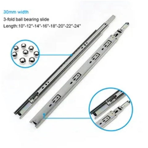 1 Pack Telescopic Cabinet Drawer Slides 42mm Full Extension Soft Closing Concealed Ball Bearing shown with details