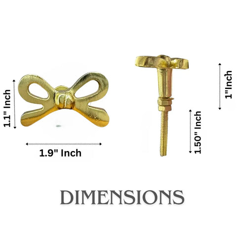 Set Of 8 Brass Bow Knobs For Cabinets And Drawers, Decorative Bow Hardware dimensions with 1.9 x 1.1 inches knob.