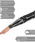 American Flag Stretch Arm Sleeves With Soft Fit Material For Ace Sun Protection UV Blocking Stay Cool And Look Fly Perfect For Road Workouts And Weekend Rides in black with wrench design, lightweight and breathable.