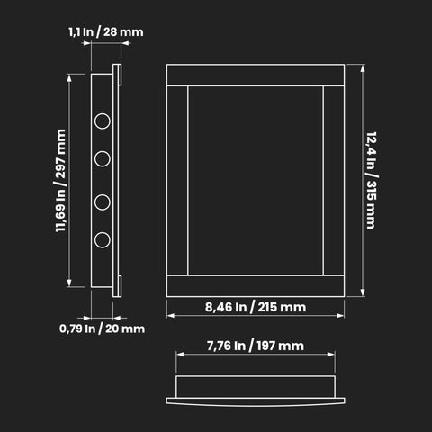 Diagram of 8 x 12 Inch Wall Access Panel For Drywall And Ceiling White ABS Plastic showing dimensions and latch feature.