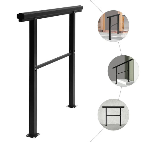 Badass Built Adjustable Stair Handrail Heavy Duty Zinc Steel Safety Railing With Sanded Finish And Mounting Hardware For Outside Steps And Porches Quick Bolt Up Setup side view with black finish
