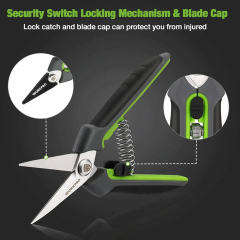 Two Pack Garden Pruning Shears With Sheath 6.5 Inch Small Hand Pruners Snips Clippers Spring Loaded Comfort Grip Tiny