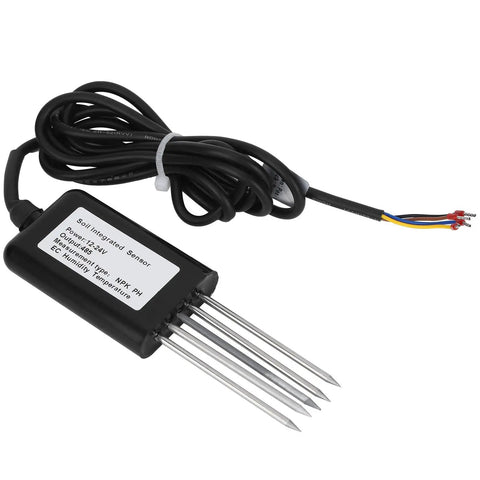 7 In 1 Soil Tester With 5 Pin PH NPK Temperature Humidity EC Sensor, black probe and wires for garden farm use.