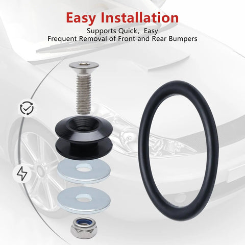 Front And Rear Bumper Quick Release Kit With Aluminum Fasteners And Fender Bracket, No Fuss Easy Removal And Reinstallation For General Motors Vehicles, Black Finish, Durable DIY Car Maintenance Accessory components and car background.