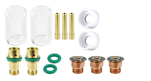 Argon Saving Conversion Kit For 17, 18 And 26 Series TIG Torches With Short Configuration And See Through Fused Quartz Cups