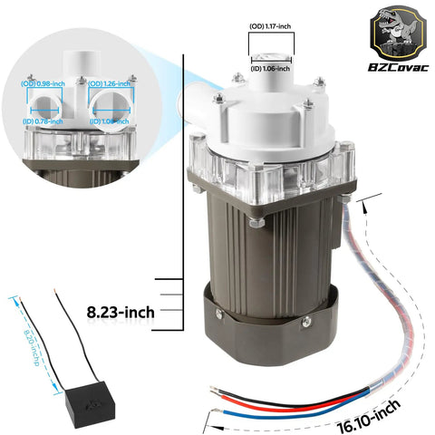 Water Pump And Motor Assembly For Hoshizaki Ice Machines With Cable And Plug Service Kit showing dimensions and wiring detail