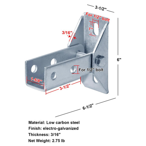 2 Pack Adjustable Swivel Strut Brace Fittings For 1-5-8 Inch Channel Hinged Base Brackets Three Sixteenth Inch Thick 0-180 Degree Adjustable