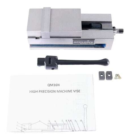 Precision 3 Inch Super Lock CNC Machine Vise with accessories and instruction manual for high precision clamping.