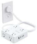 Hella Spaced Surge Protector Power Strip With Flat Plug Extension Cord And 5 Foot Cord, featuring 8 AC outlets and 4 USB ports.