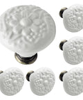 Six Piece White Ceramic Kitchen Cabinet Knobs And Pulls Set With Retro Round Drawer Knobs For Closets And Doors