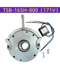 Front view of TSB-165H-800 electromagnetic power-off brake with spline bore and attached control box.