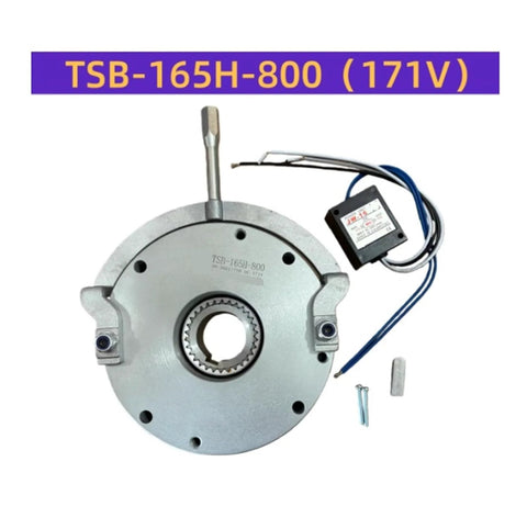 Front view of TSB-165H-800 electromagnetic power-off brake with spline bore and attached control box.
