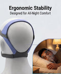 Replacement Elastic Headgear Strap for Nasal Guard CPAP Masks on mannequin and user sleeping with blue headpiece