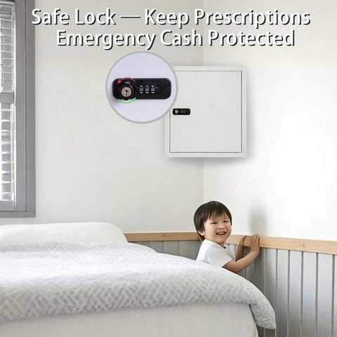 Wall Mount Medicine Cabinet With Code And Key Locks Locking Corner First Aid Cabinet installed in bedroom wall