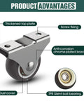 Low Profile 1.5 Inch Fixed Caster Wheels Durable TPR Rubber Quiet Rolling For Furniture Drawers And Storage Bins Brown 4 Pieces