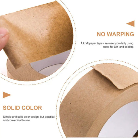 Close-up of Water Activated Kraft Paper Sealing Tape 4.8 Cm 2 Rolls Waterproof Packaging Tape texture and roll details.
