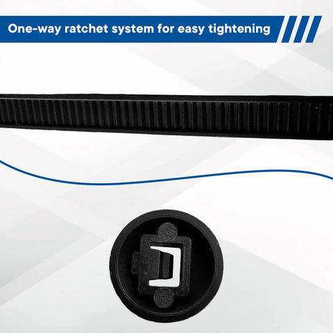 Close-up of snap-fit mechanism of 100 Pack Nylon Cable Tie Buckles Heavy Duty Snap Fit Zip Ties With Button Lock UV Resistant Fasteners.