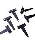 Six Pack 4 Inch T Hinges Antique Style Rustproof Black Door Window Fence Hinges Heavy Duty Hardware, angled view