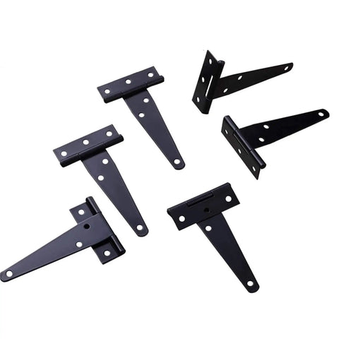 Six Pack 4 Inch T Hinges Antique Style Rustproof Black Door Window Fence Hinges Heavy Duty Hardware, angled view