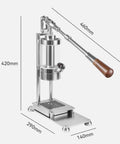 Top Shelf Manual Lever Espresso Maker Built From Heavy Duty 304 Stainless Steel for homemade espresso, 420mm tall design.
