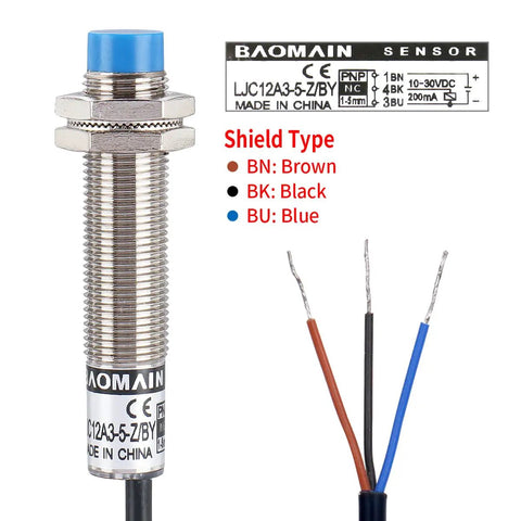 Capacitive Proximity Sensor Switch LJC12A3-5-Z/BY PNP NO DC 10-30V 200mA 1-5mm Detect Range With 12mm Cylinder Head Blue 3-Wire