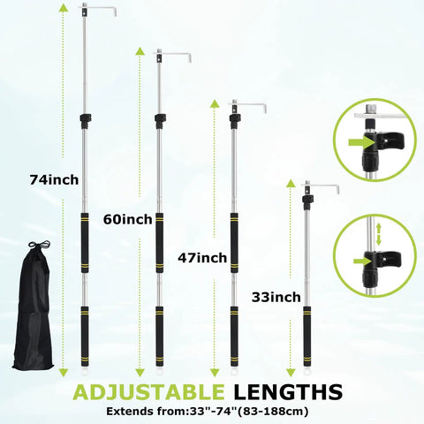 Telescopic Truck Bed Reach Tool With Cargo Grabber Adjustable 33 To 74 Inches Heavy Duty Stainless Steel Retriever For Pickup Trucks Wear Resistant Storage Bag Included