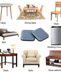 Heavy Duty Teflon Furniture Sliders For Carpet And Hardwood With 20 One Inch Square Sticky Glides on various furniture types.