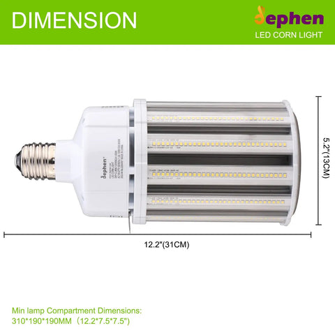 120W LED Corn Bulb E39 Mogul Base Ultra Bright Energy Saving 18600 Lumens 5000K White Corn Cob Light with dimensions