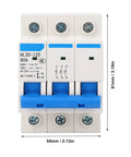 Front view of Three Pole Miniature Circuit Breaker 400V 80A Din Rail Mount for Home Office Protection Safe Electrical Isolation