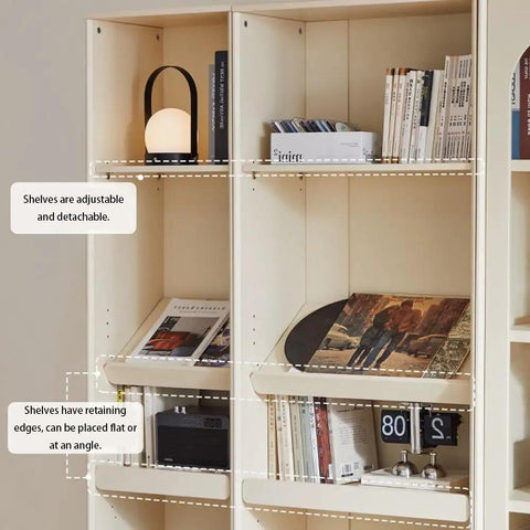 Dope Floor Standing Modular Bookshelf With Open Compartments And Adjustable Shelves showing detachable shelves for books and vinyl.