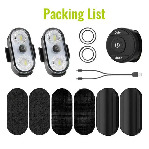 Wireless Interior Ambient LED Light Kit For Cars, 2 Pack With Button And Remote, USB-C Rechargeable, packing list image