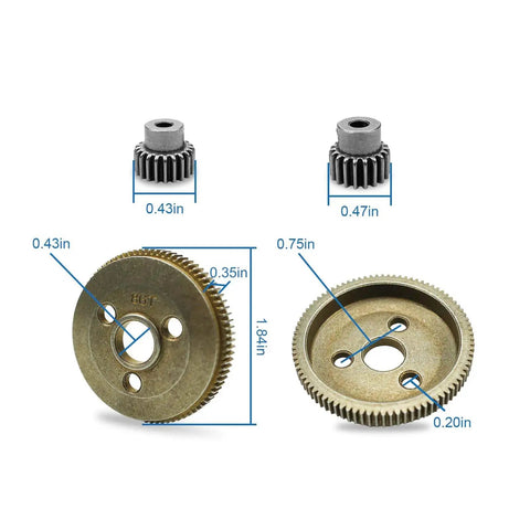 Beefy 86T Spur Gear 48P Steel Transmission Set For Traxxas Slash 2WD Rustler Stampede with pinions, dimensions displayed
